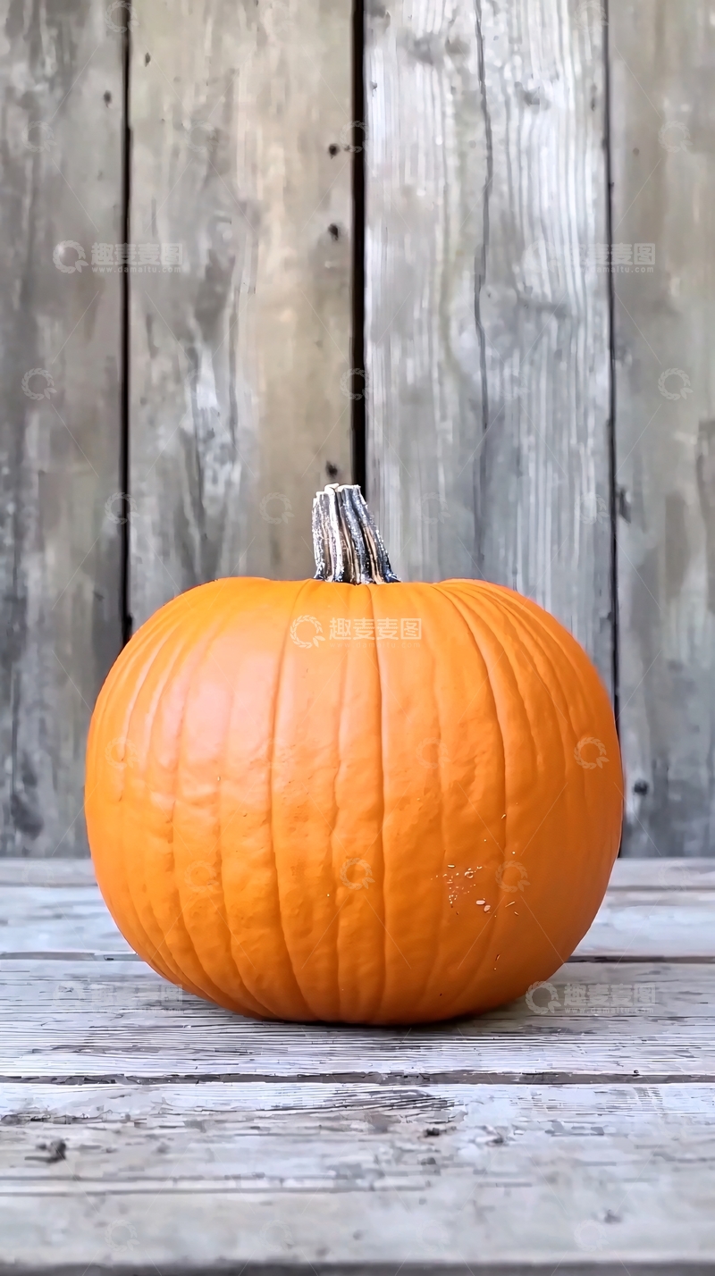 高清大图下载【趣麦麦图】木板背景下的单个南瓜