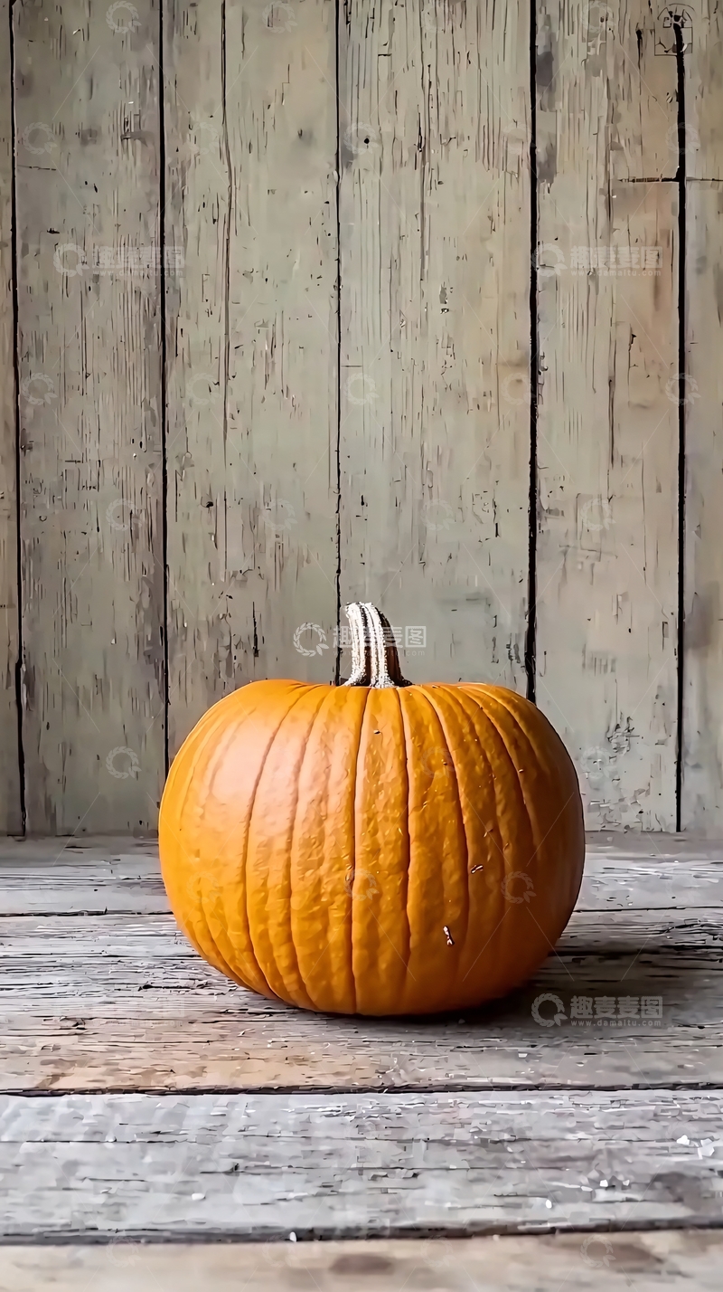 高清大图下载【趣麦麦图】木板背景下单个南瓜