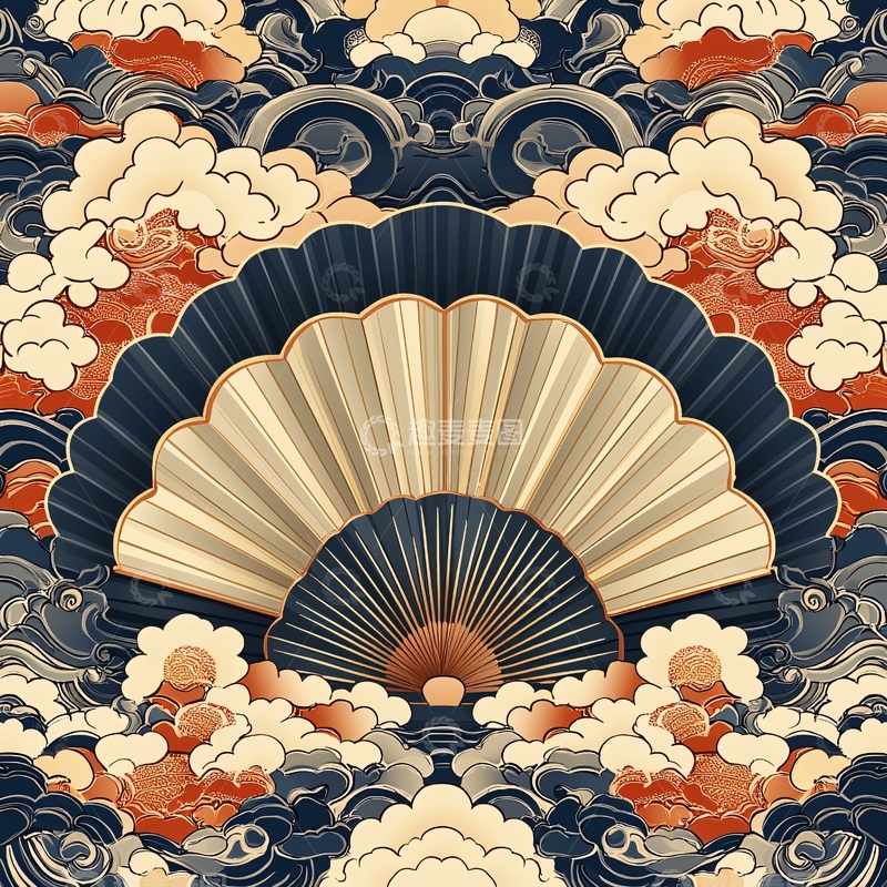 高清大图下载【趣麦麦图】中国风扇子云纹祥云背景图案