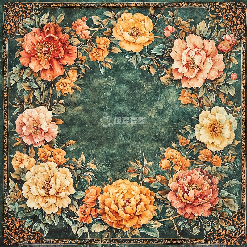 高清大图下载【趣麦麦图】花卉环绕的复古背景