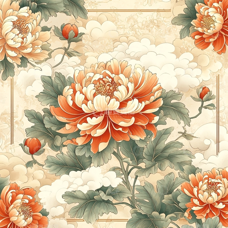 高清大图下载【趣麦麦图】工笔画牡丹花卉祥云