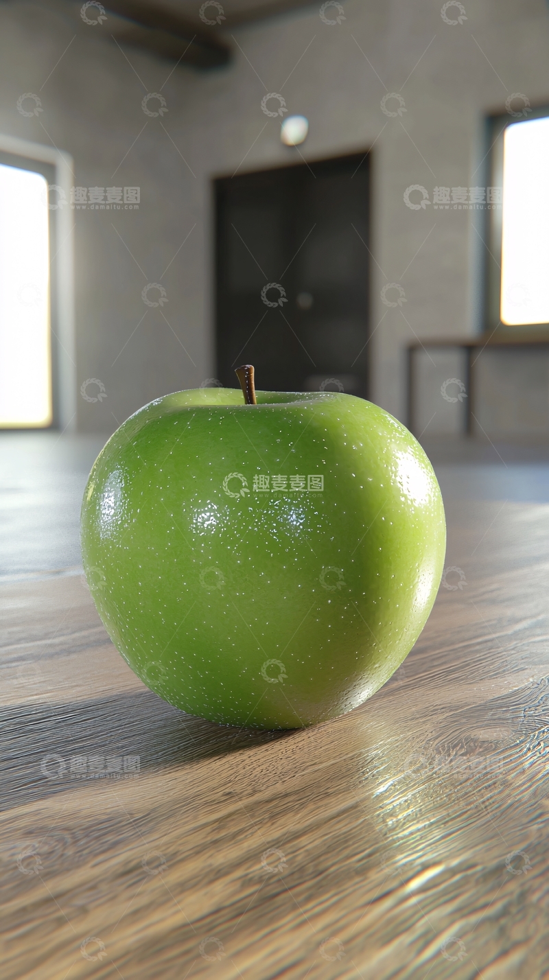 高清大图下载【趣麦麦图】木桌上一个青苹果