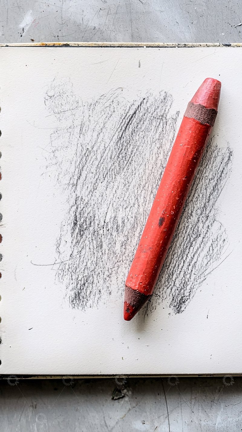 高清大图下载【趣麦麦图】红色蜡笔素描本