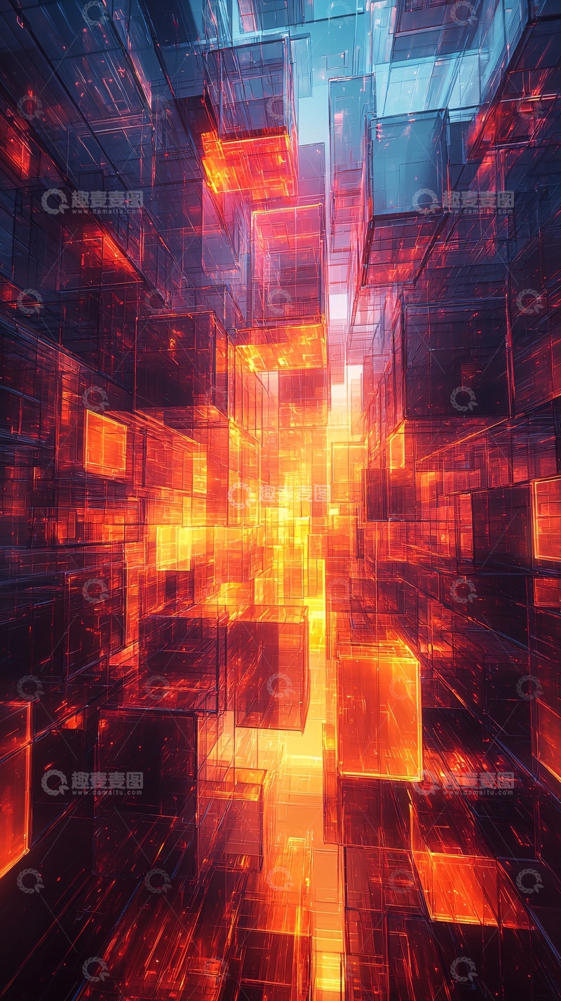 高清大图下载【趣麦麦图】橙红色透明立方体空间