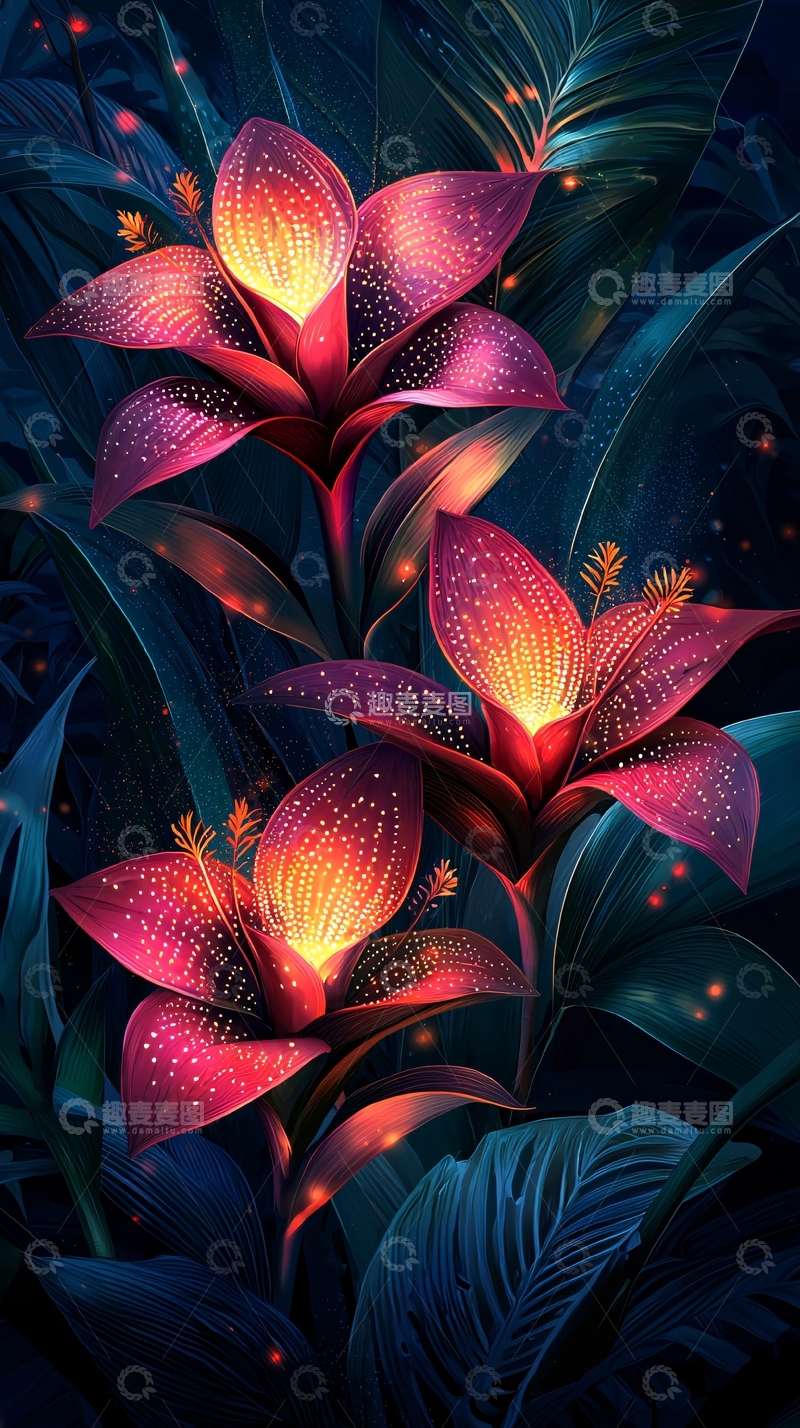 高清大图下载【趣麦麦图】暗夜发光花朵