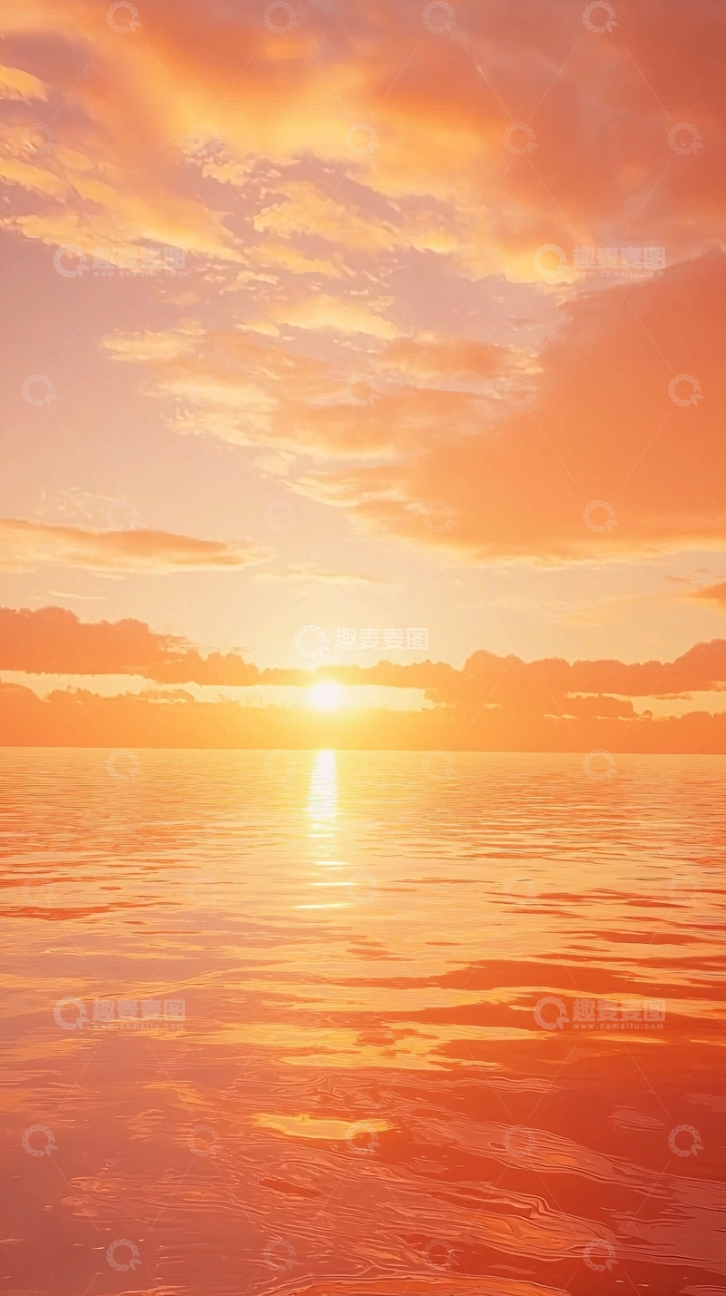 高清大图下载【趣麦麦图】橙色日落海面