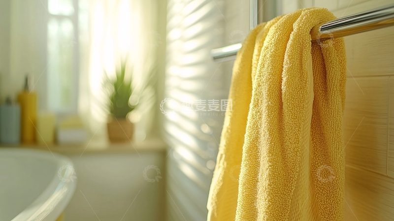 高清大图下载【趣麦麦图】浴巾挂在浴室毛巾架上
