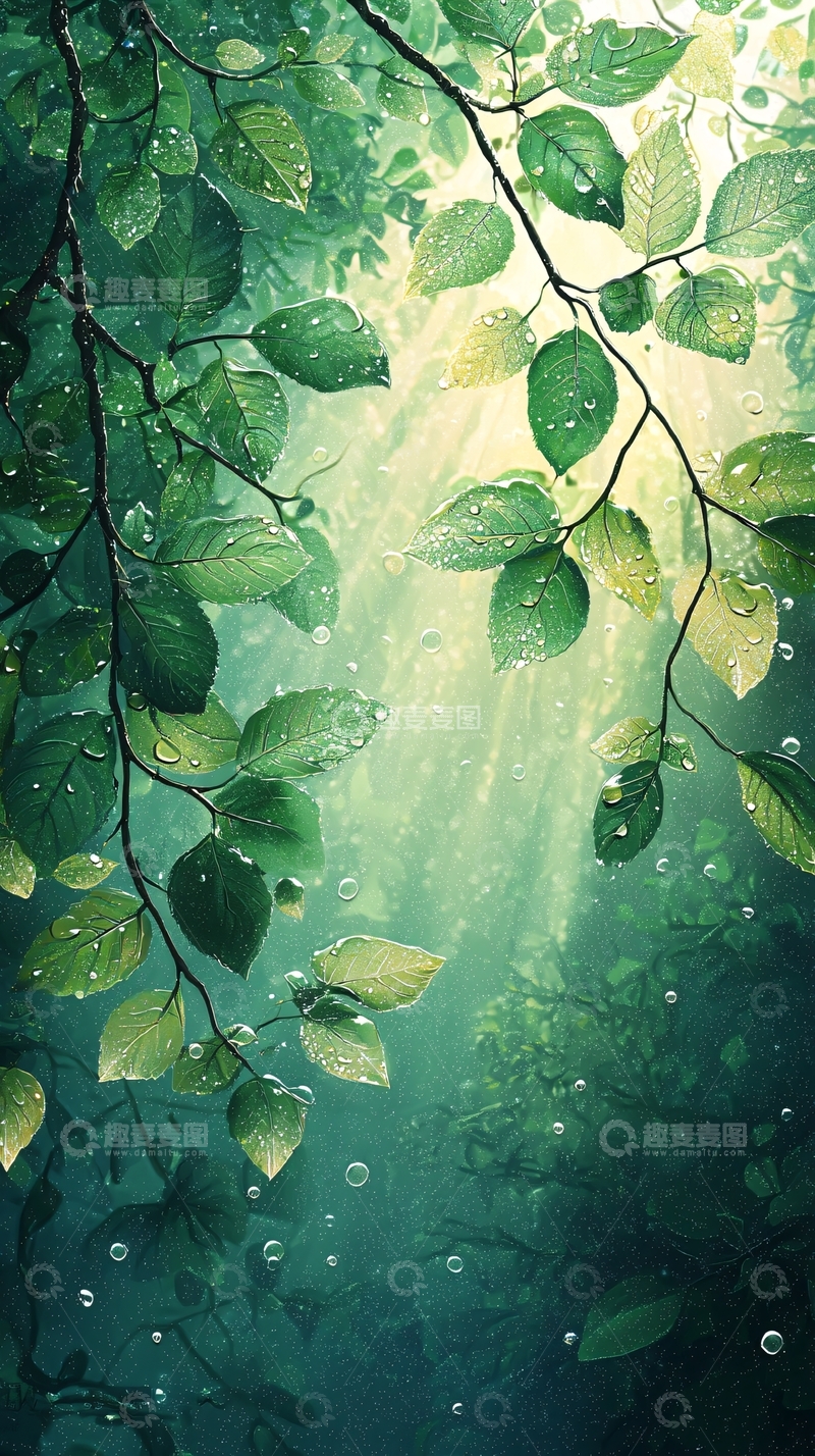 高清大图下载【趣麦麦图】雨后绿叶阳光透过树叶