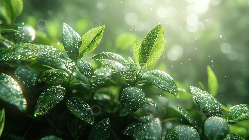 高清大图下载【趣麦麦图】绿叶上沾满水滴