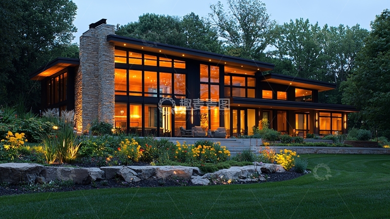 高清大图下载【趣麦麦图】豪华现代住宅夜景