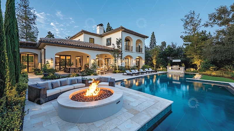 高清大图下载【趣麦麦图】豪华别墅泳池夜景