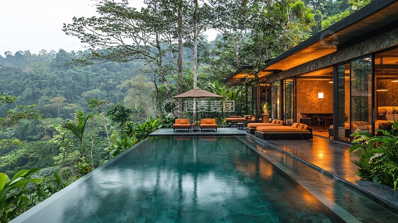 高清大图下载【趣麦麦图】山林别墅无边泳池