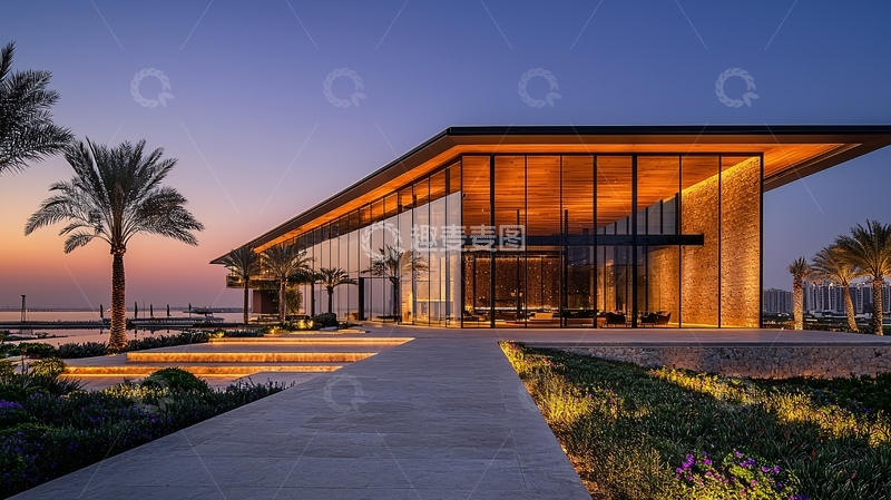 高清大图下载【趣麦麦图】现代建筑日落景观