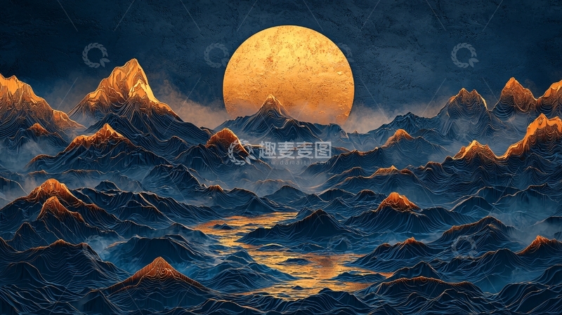 高清大图下载【趣麦麦图】巨型月亮下的山脉