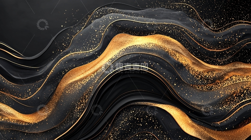 高清大图下载【趣麦麦图】黑金流体线条抽象背景