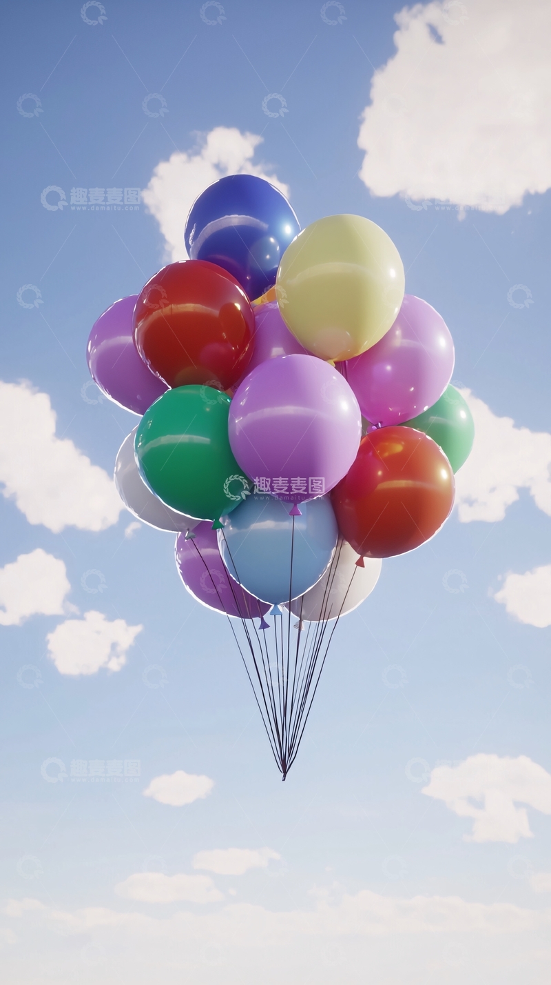 高清大图下载【趣麦麦图】彩色气球飞上天空