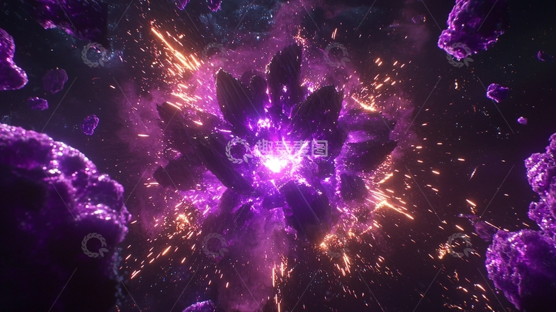 高清大图下载【趣麦麦图】紫色能量水晶爆炸
