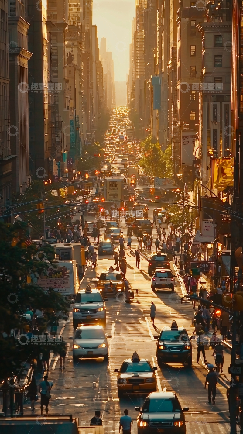 高清大图下载【趣麦麦图】夕阳下繁华都市街道