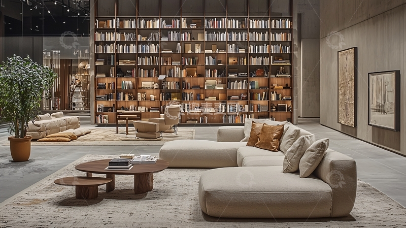 高清大图下载【趣麦麦图】客厅全景书架沙发