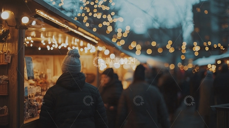 高清大图下载【趣麦麦图】夜晚圣诞集市人群