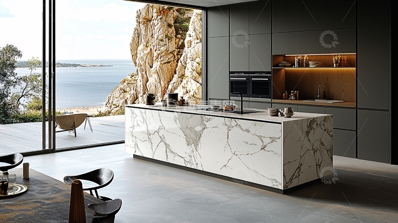 高清大图下载【趣麦麦图】现代极简海景厨房