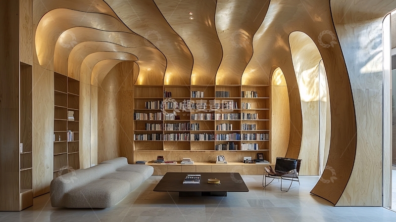 高清大图下载【趣麦麦图】曲线天花板的书房
