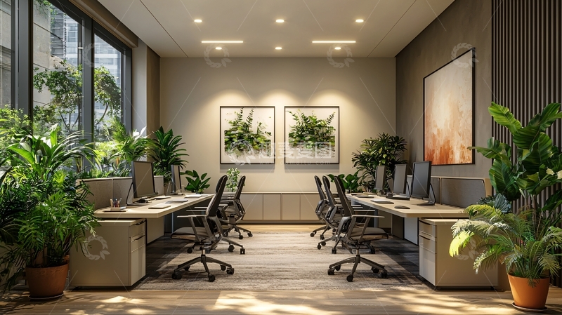 高清大图下载【趣麦麦图】明亮现代的绿色办公室