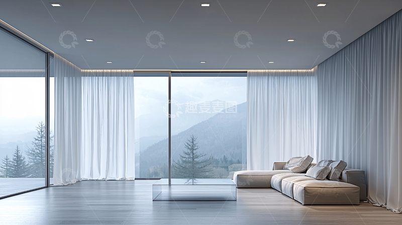 高清大图下载【趣麦麦图】极简现代客厅落地窗景观