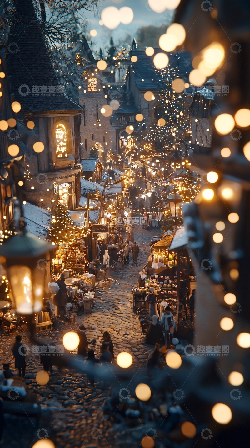 高清大图下载【趣麦麦图】夜晚圣诞集市灯光
