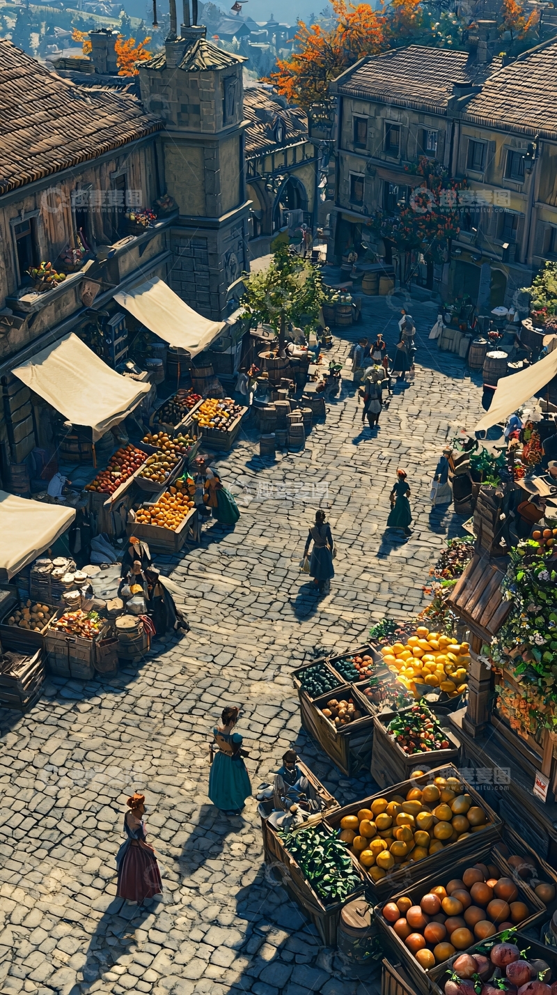 高清大图下载【趣麦麦图】中世纪欧洲风格小镇集市