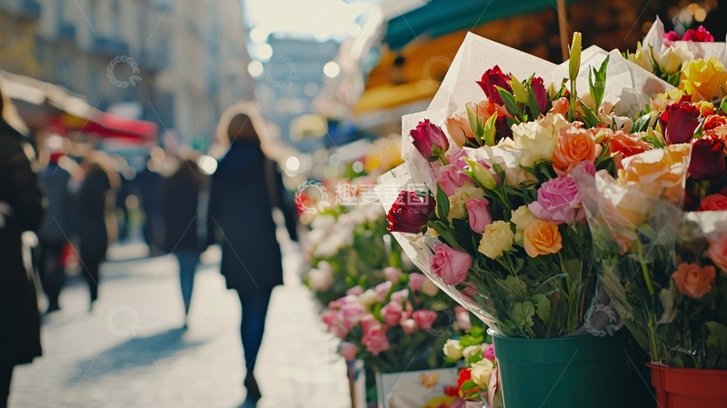 高清大图下载【趣麦麦图】街头鲜花市场
