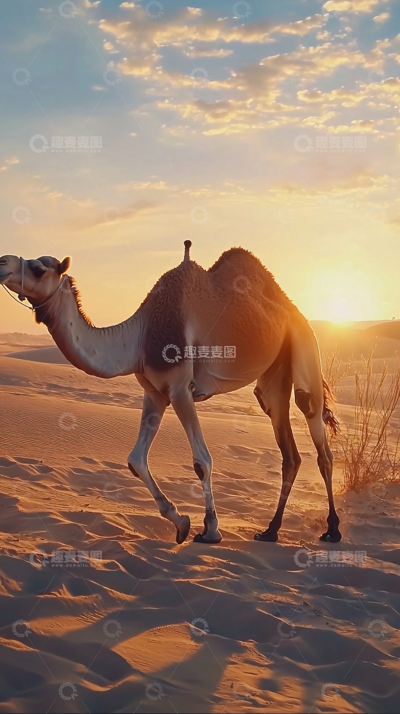 高清大图下载【趣麦麦图】沙漠落日驼影