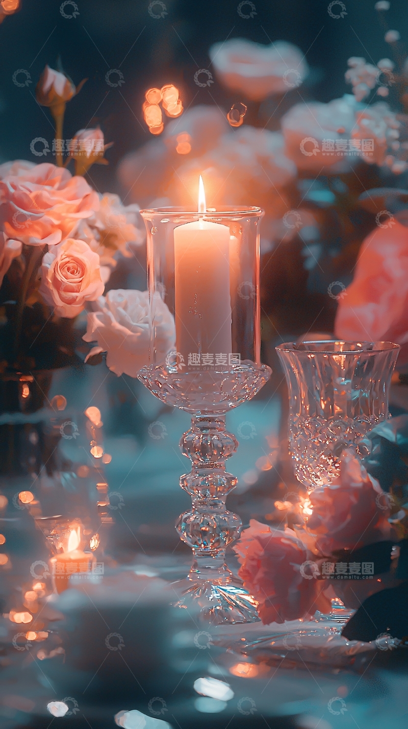 高清大图下载【趣麦麦图】浪漫氛围蜡烛玫瑰花