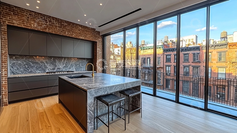 高清大图下载【趣麦麦图】现代厨房大落地窗景观