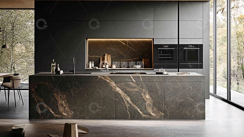 高清大图下载【趣麦麦图】现代简约深色厨房