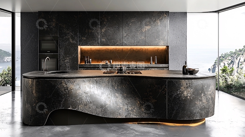 高清大图下载【趣麦麦图】现代极简黑色系厨房