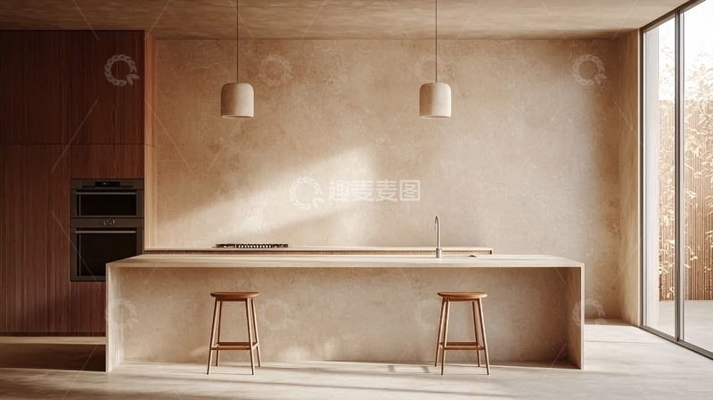 高清大图下载【趣麦麦图】米色现代厨房极简风
