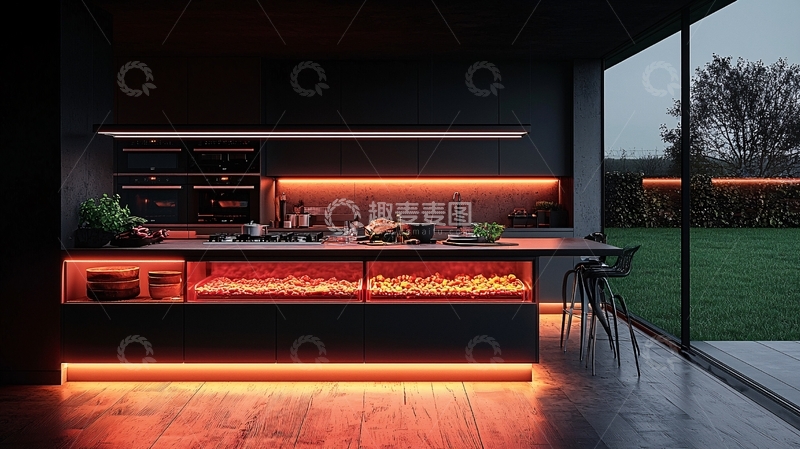 高清大图下载【趣麦麦图】现代简约黑色厨房