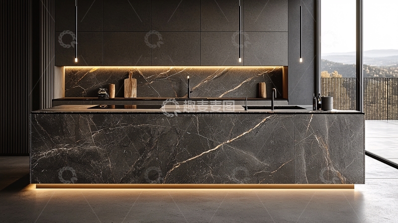 高清大图下载【趣麦麦图】黑色大理石厨房3