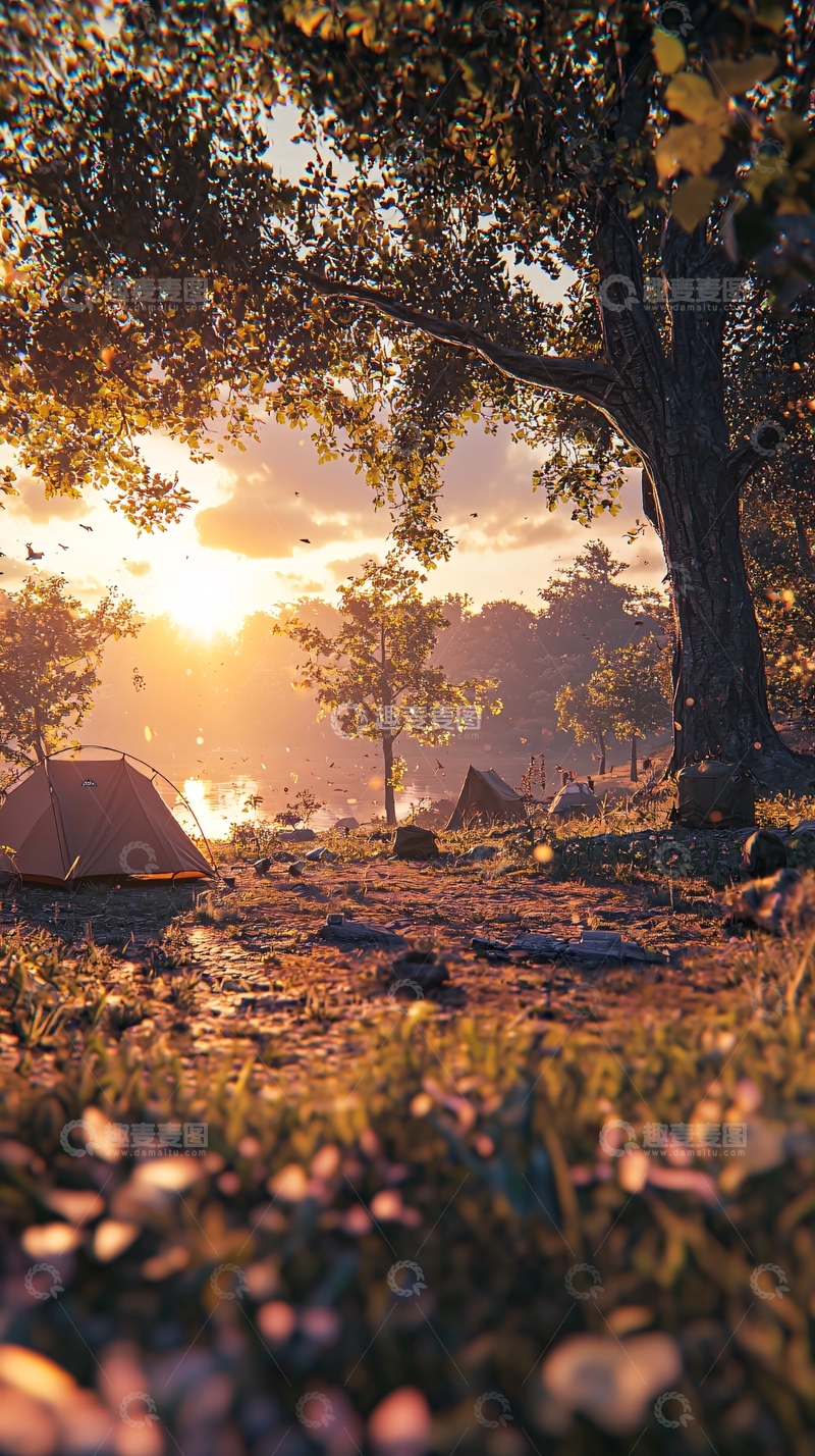 高清大图下载【趣麦麦图】秋日落日营地风景
