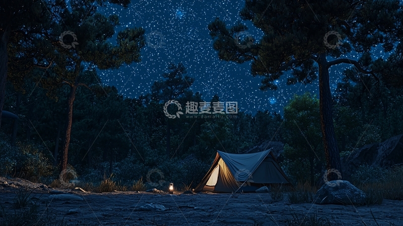 高清大图下载【趣麦麦图】星空下森林营地帐篷