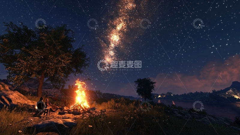 高清大图下载【趣麦麦图】星空篝火夜空