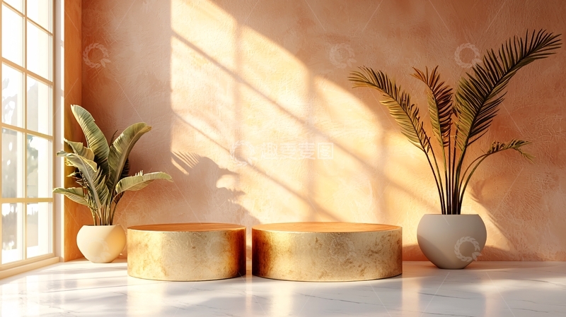 高清大图下载【趣麦麦图】金色展台与阳光绿植