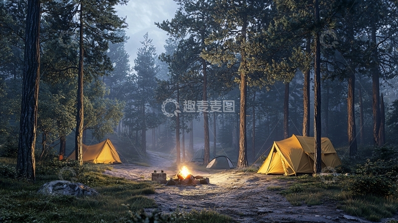 高清大图下载【趣麦麦图】森林露营篝火