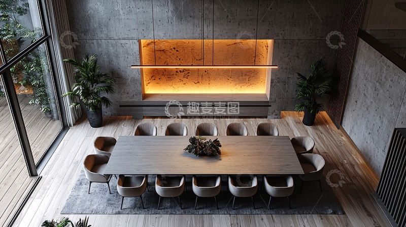 高清大图下载【趣麦麦图】混凝土墙面的现代餐厅
