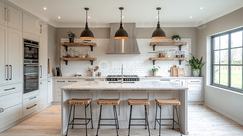 高清大图下载【趣麦麦图】现代厨房岛台与悬挂灯具