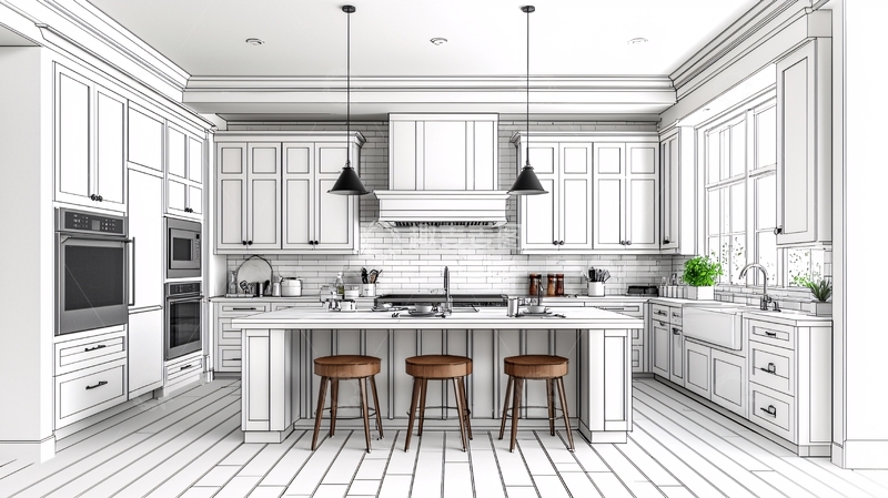 高清大图下载【趣麦麦图】现代简约白色欧式厨房设计图