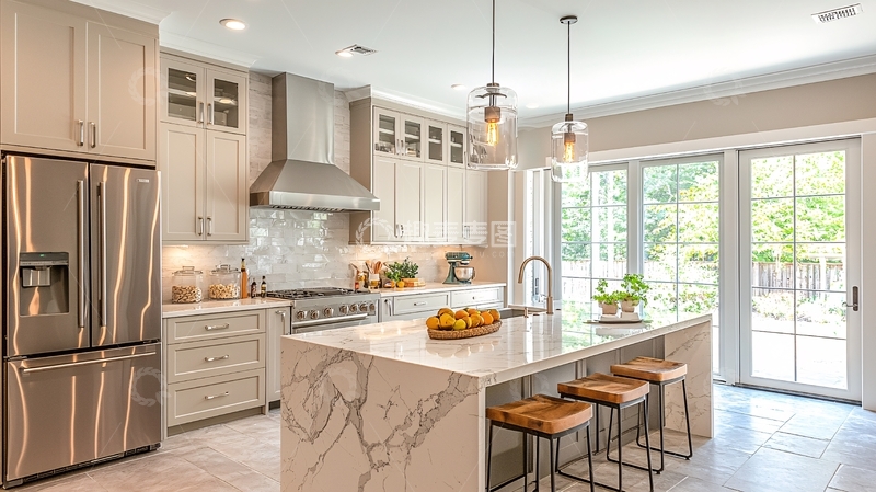 高清大图下载【趣麦麦图】米色系现代厨房岛台