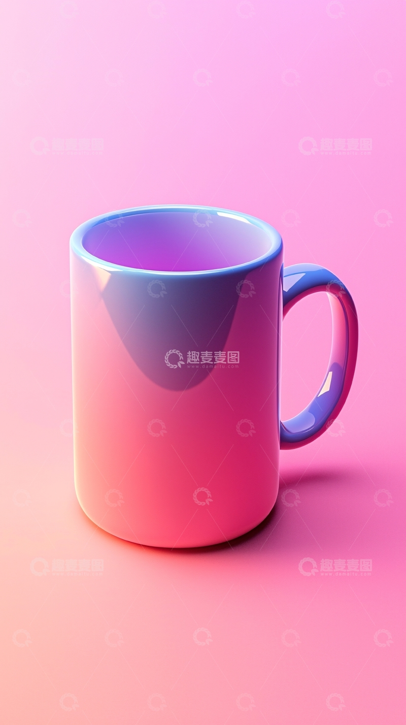 高清大图下载【趣麦麦图】粉色渐变马克杯