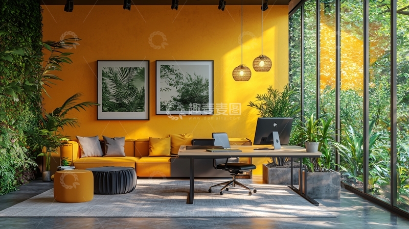 高清大图下载【趣麦麦图】明亮舒适的家庭办公室